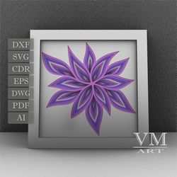 S18 - Layered Flower Shadow Box SVG, Laser cut file Flower DXF, Layered Flower SVG for Cricut, 3D Flower SVG