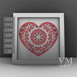 S24 - Layered Heart Shadow Box SVG, Laser cut file Mandala DXF, Layered Mandala SVG for Cricut, 3D Heart Mandala