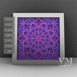 S25 - Layered 3D Mandala Shadow Box SVG, Laser cut file Mandala DXF, Layered Mandala SVG for Cricut, 3D Flower Mandala