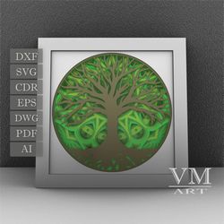S26 - Layered Tree of Life Shadow Box SVG, Laser cut file Mandala DXF, Layered Mandala SVG for Cricut, 3D Tree of Life