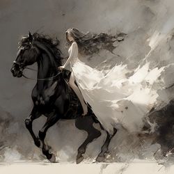 Girl on the black horse (oil painting)