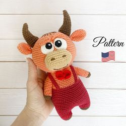 Crochet Pattern Bull amigurumi toy. Crochet cow amigurumi pattern. Crochet patterns toy