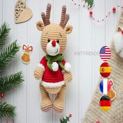 CROCHET PATTERN deer amigurumi, PDF Christmas reindeer amigurumi pattern, Amigurumi ornaments, Crochet forest animals