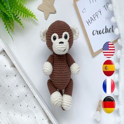 Amigurumi MONKEY PDF crochet pattern, Safari amigurumi animal pattern, Easy crochet toy tutorial, Monkey beginners