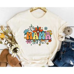 Retro 70s Floral Mama Shirt / Mama Flower T-shirt / Mother's Day 2023 / Gift For Mom / Flower Shirt For Mom / Mom Shirt