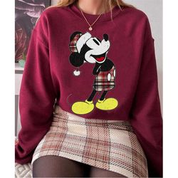Retro Mickey Mouse Red Plaid Santa Hat Sweatshirt / Walt Disney World T-shirt / Mickey's Verry Merry Christmas 2022 / Di