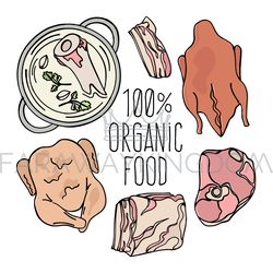ORGANIC MEAT Carnivore Natural Food Vector Illustration Set