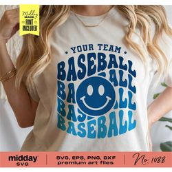 Baseball Smiley Face, Svg Png Dxf Eps, Baseball Mom, Baseball Team Template, Team Shirts, Cricut Files, Silhouette, Team