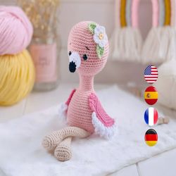 Crochet pattern flamingo amigurumi, Safari amigurumi animal or bird, Easy crochet bird pattern, crochet tutorial PDF