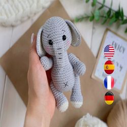 Amigurumi elephant PDF crochet pattern, Safari amigurumi animal pattern, Easy crochet toy tutorial for beginners