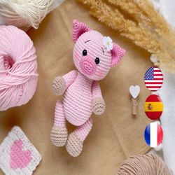 CROCHET PATTERN amigurumi pig, PDF Amigurumi pattern farm animal, Crochet piggy easy pattern, Crochet toy tutorial
