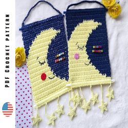 Crochet nursery decor pattern, Wall hanging decoration Sweet Dreams, PDF color chart, Toys crochet patterns