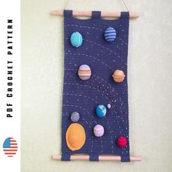 Crochet Space Pattern, Wall hanging decor Solar system, Toys crochet patterns