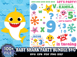 100 Baby Shark Party Bundle Svg, Cute Shark Svg, Birthday Svg