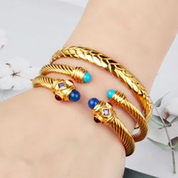 Bohemian style 18K gold braided steel wire open ended bracelet(US Customers)