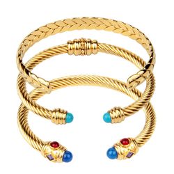 Bohemian style 18K gold braided steel wire open ended bracelet(non US Customers)