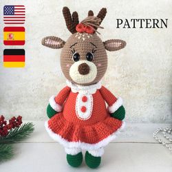 Christmas crochet pattern deer REINDEER GIRL toy pdf. Christmas crocheted stuffed reindeer. hkelanleitung deutsch