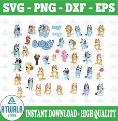 40 Designs Bluey SVG Bundle | Bluey svg | Bluey birthday | Bluey party supplies | Bluey birthday decorations| dog|PNG|EP