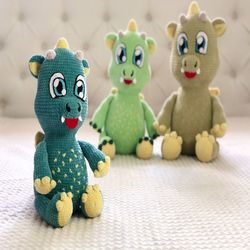 Crochet Pattern Happy Dragon / crochet big eyes / Amigurumi animals / Crochet pattern toy dino / Pattern amigurumi plush