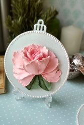 Flower ornament blue with rose Table decor Shabby chic decor Hanging wall decor Mother gift Pink rose decor Gift for her