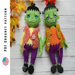Crochet Halloween zombie doll pattern, amigurumi Frankenstein's Monster, Toys crochet patterns