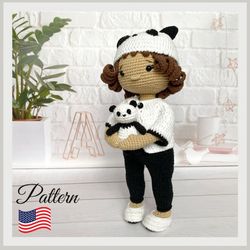crochet pattern doll amanda and crochet amigurumi panda. crochet animal toy. crochet patterns toy