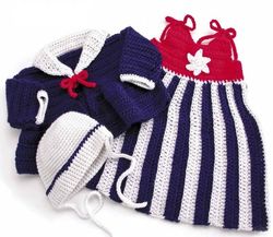 Marine Suit for Baby Girls Crochet pattern - Dress, Hat, Jacket - Vintage patterns PDF Instant download