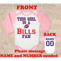 this girl bills logo fan customized personalized name number baby body bodysuit clothing kids children toddler baby girl