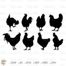 Rooster Svg Chicken Svg Silhouette Cricut files Clipart Png Stencil Templates Dxf
