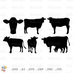 Cow Svg Farm Animal Silhouette Dxf Stencil Template Clipart Png