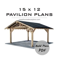 Diy 15 x 12 Gable Pavilion Plans pdf. Carport plans. Wooden outdoor covered gazebo plans. Backyard wooden pergola pdf