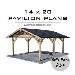 Diy 14 x 20 Gable Pavilion Plans pdf. Carport plans. Wooden outdoor covered gazebo plans. Backyard wooden pergola plans