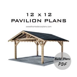 Diy 12 x 12 Gable Pavilion Plans in pdf. Carport plans. Square outdoor covered gazebo plans. Backyard wooden pergola