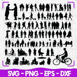 Different People Silhouettes, People Silhouette SVG, Disabled People, Black silhouettes digital clipart, Files eps,