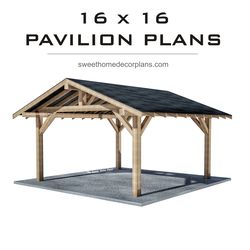 Diy 16 x 16 Gable Pavilion Plans in pdf. Carport plans. Square outdoor covered gazebo plans. Backyard wooden pavilion