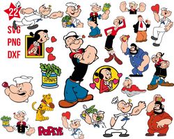 Popeye the Sailor Man svg, Olive Oyl svg, Bluto svg, Popeye and spinach svg png