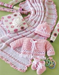 Baby Set Crochet pattern - Jacket, Booties, Hat, Afghan- Gift Ideas - vintage instructions Digital PDF