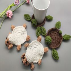 Pure hand-knitted cute animal coasters, turtle crochet coasters, sheep coasters, cute coffee mug coasters, gifts
