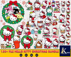 150 file hello kitty christmas bundle svg , Digital Download