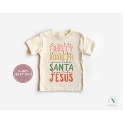 Frosty Rudolph Santa Jesus Toddler Shirt - Christmas Retro Shirt - Toddler Christmas Shirt - Vintage Natural Toddler Tee