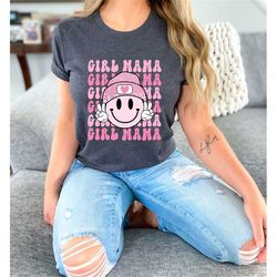 Retro Girl Mama Shirt, Smiley Face Girl Mama T-Shirt, Funny Girl Mama Shirt, Trendy Back Girl Mama Retro Graphic Tee, Mo