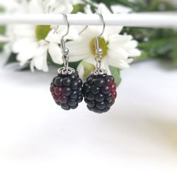 Blackberry earrings, berry earrings, polymer clay jewelry, dangle earrings, blackberry jewelry, botanical realistic