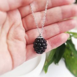 Blackberry necklace, berry necklace, polymer clay jewelry, blackberry jewelry, gift idea for her