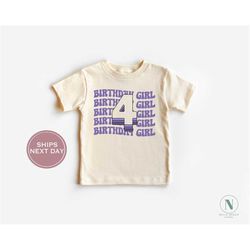 Fourth Birthday Shirt - Birthday Girl Shirt - Four Ever Young Birthday Shirt - Retro Birthday Toddler Shirt - Birthday 4