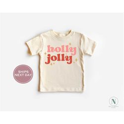 Holly Jolly Toddler Shirt - Retro Christmas Shirt - Cute Christmas T-shirt - Vintage Natural Toddler Tee