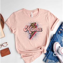 Leopard Mama Thunderbolt Shirt,Mom Shirt,Gift For Mom,Mother's Day Shirt,Momlife Shirt,Leopard Printing Shirt,Mama T-Shi