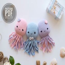crochet octopus, pattern, pdf, english, amigurumi, baby toy, newborn toy, baby shower, crochet jellyfish