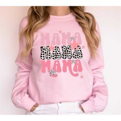 Leopard Print Mama Sweatshirt, Cheetah Mama Shirt for Mother's Day, Gifts for Mom, Mom Life Shirt, Cute Mama Gift for Mo