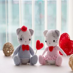 Crochet Cat, Valentino and Violet, Crochet kitty, Amigurumi, Stuffed toy, Pattern, PDF, English