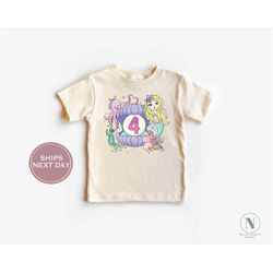 Fourth Birthday Shirt - Birthday Girl Shirt - Mermaid Birthday Shirt - Retro Birthday Toddler Shirt - Birthday 4 Shirt